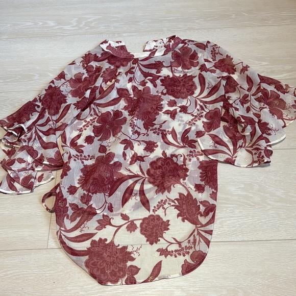 Vince Camuto Red Flutter Sleeve Blouse with Mandarin Collar - Picture 8 of 8